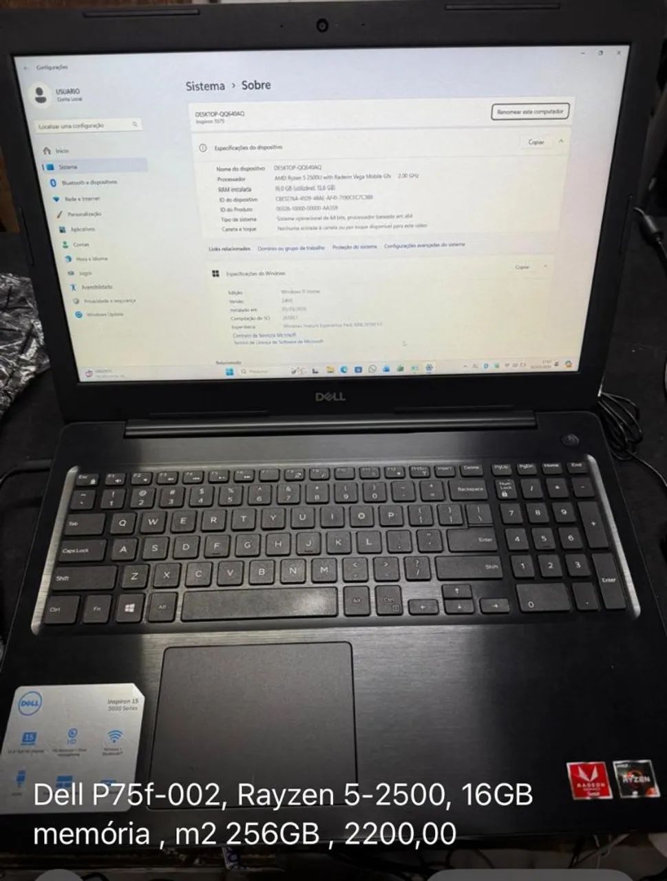 Nootbooks Dell P75f-002, Rayzen 5-2500