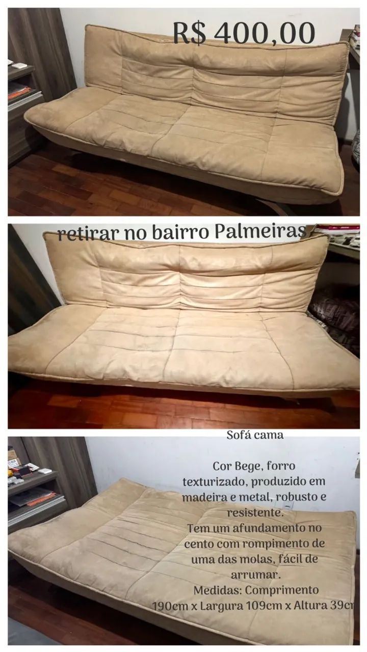 SOFÁ CAMA BEGE ROBUSTO E RESISTENTE 419421012257689600