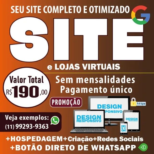 WEB SITE PRÓPRIO INTEGRADO GOOGLE IA E WHATSAPP TOUCH, COMPLETO E SEM MENSALIDADES!