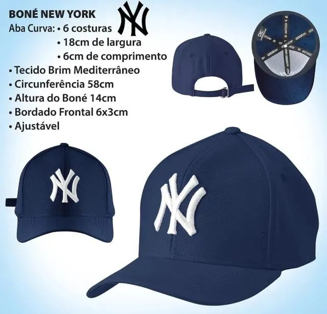 Boné New York Aba Curva. Azul Marinho - Foto 5