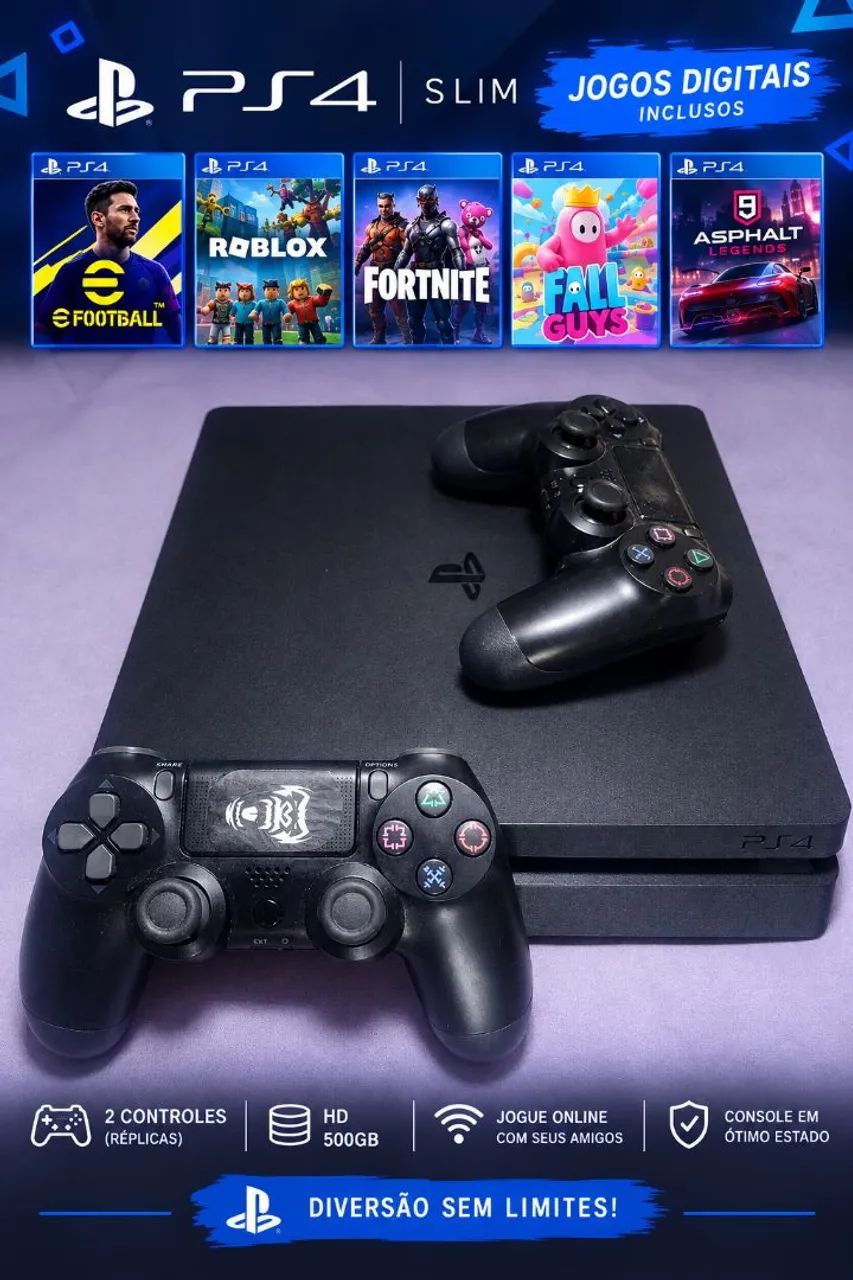 PS4 SLIM + 2 CONTROLES 