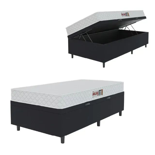 Colchão Casal D20 + Cama Base Baú Solteiro Malibu 