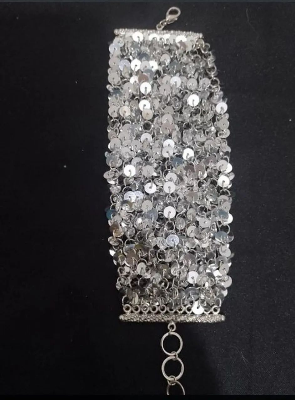 Pulseira de lantejoulas Prata  - Foto 2