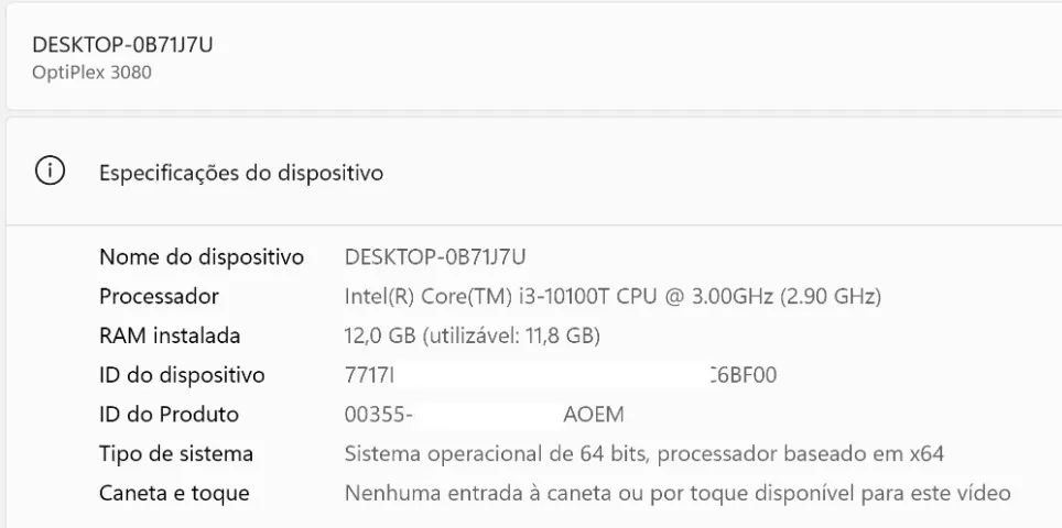 DELL OPTIPLEX 3080 I3 10 GERAÇÃO