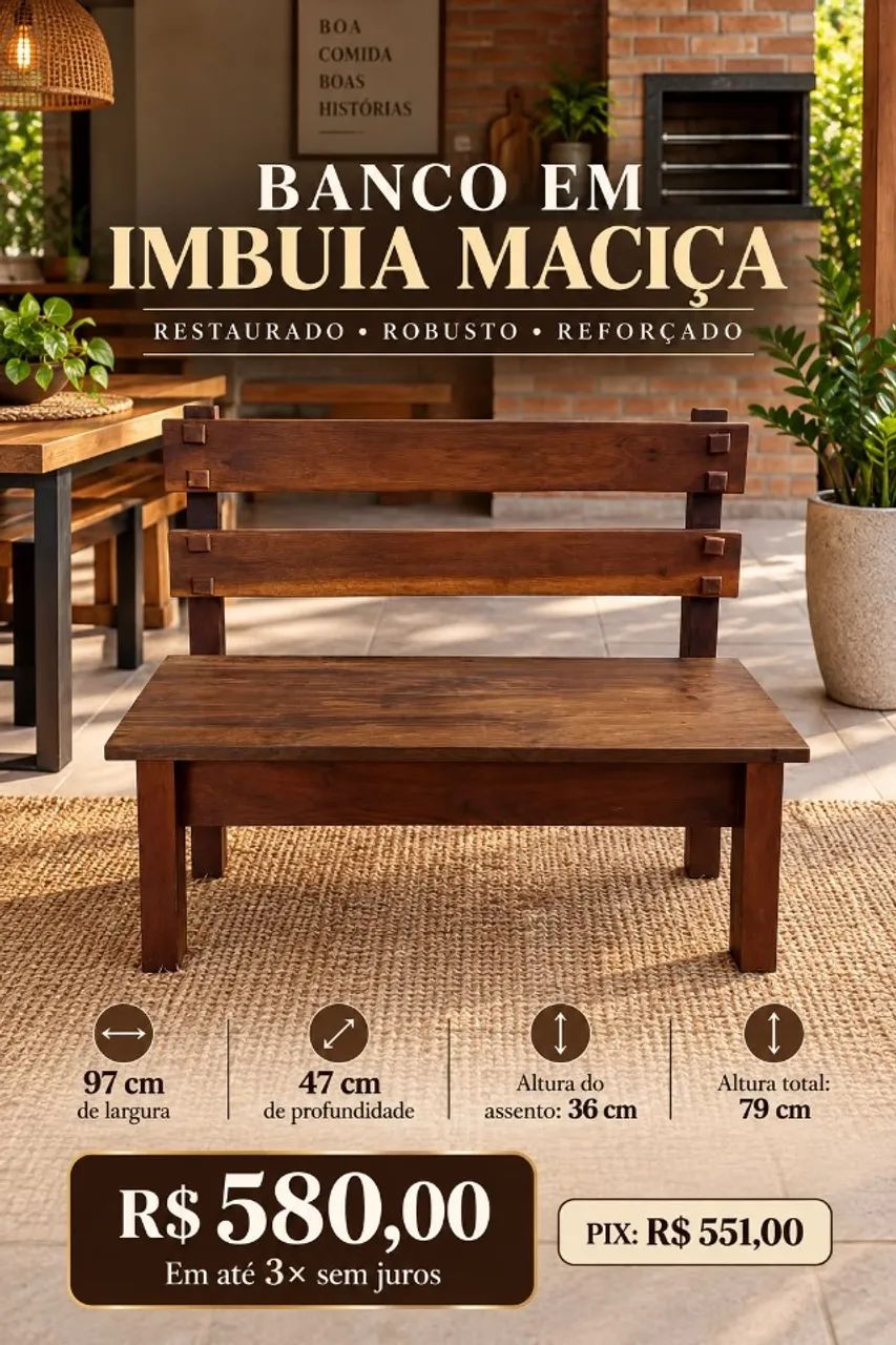  BANCO EM IMBUIA MACIÇA - RESTAURADO