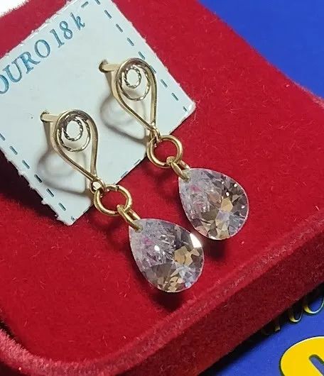 Brincos Ouro 18 Kilates Pedra Zircônias Brilhosa 18 mm Todo 30 mm Peso 8.80 Gramas - Foto 6