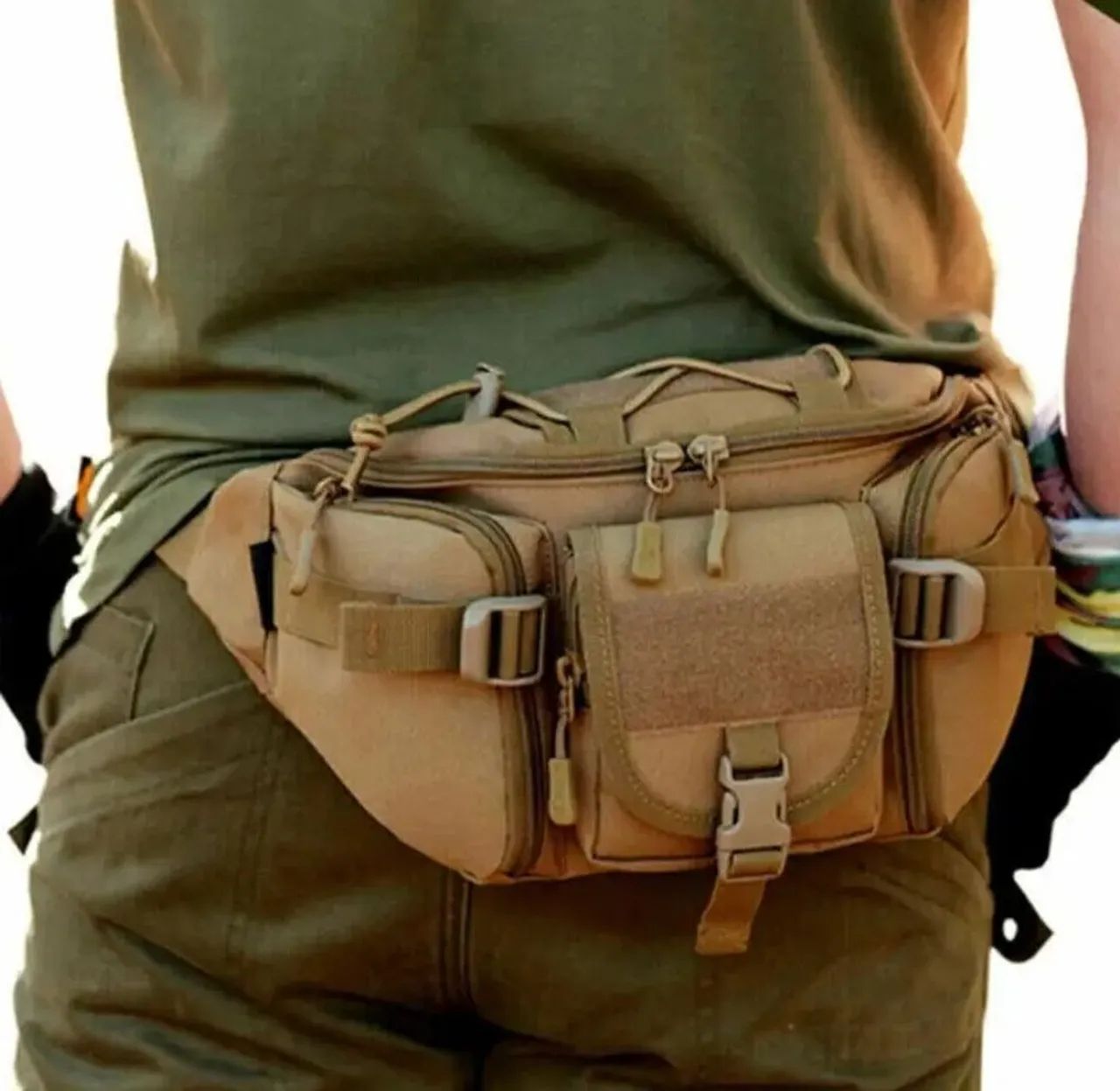 Pochete verde oliva, tatica, MOLLE, zíper e velcros - Foto 5