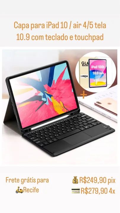Capa teclado ipad 9/10/ air 10.2 10.9 + película 3D  - Foto 2