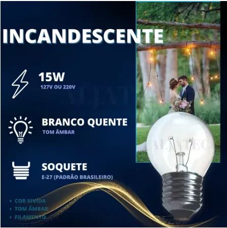 Aluguel | Varal De Luz Gambiarra 50m Com Lâmpadas Incandescente Evento Luzes Branco Quente - Foto 3