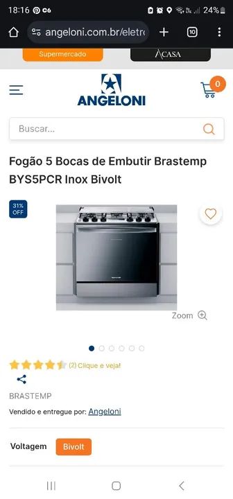 Fogão 5 Bocas de Embutir Brastemp BYS5PCR Cor Inox Bivolt