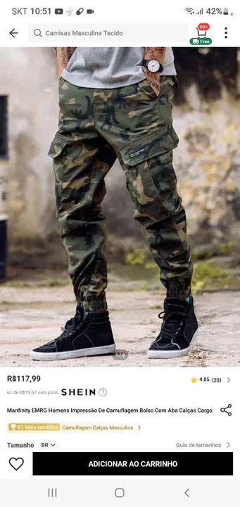 Calça Cargo Masculina Camuflada