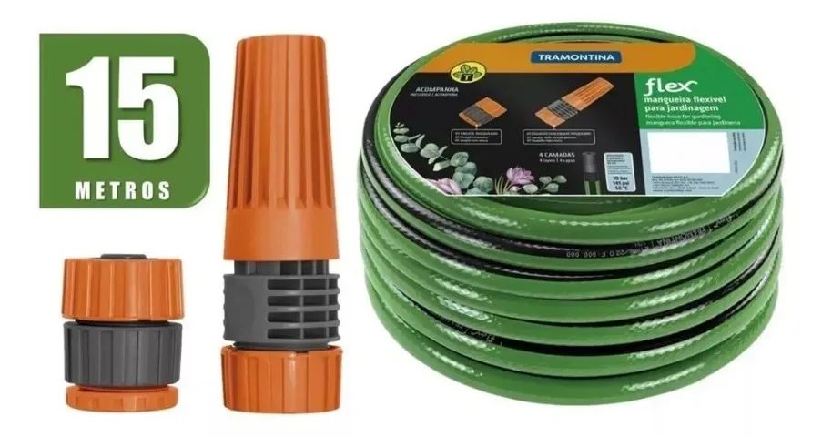 Kit Mangueira Para Jardim 15m Enrolador De Mangueira E Luva - Foto 2