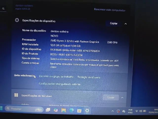 Acer Aspire # Ryzen 3 # 12GB Ram # 01TB Armaz # Muito novo - Foto 5