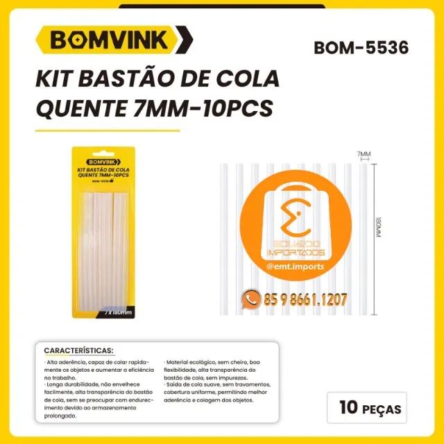 Kit Bastão de Cola Quente 10 Peças 7mm BOM-5536 - Foto 4