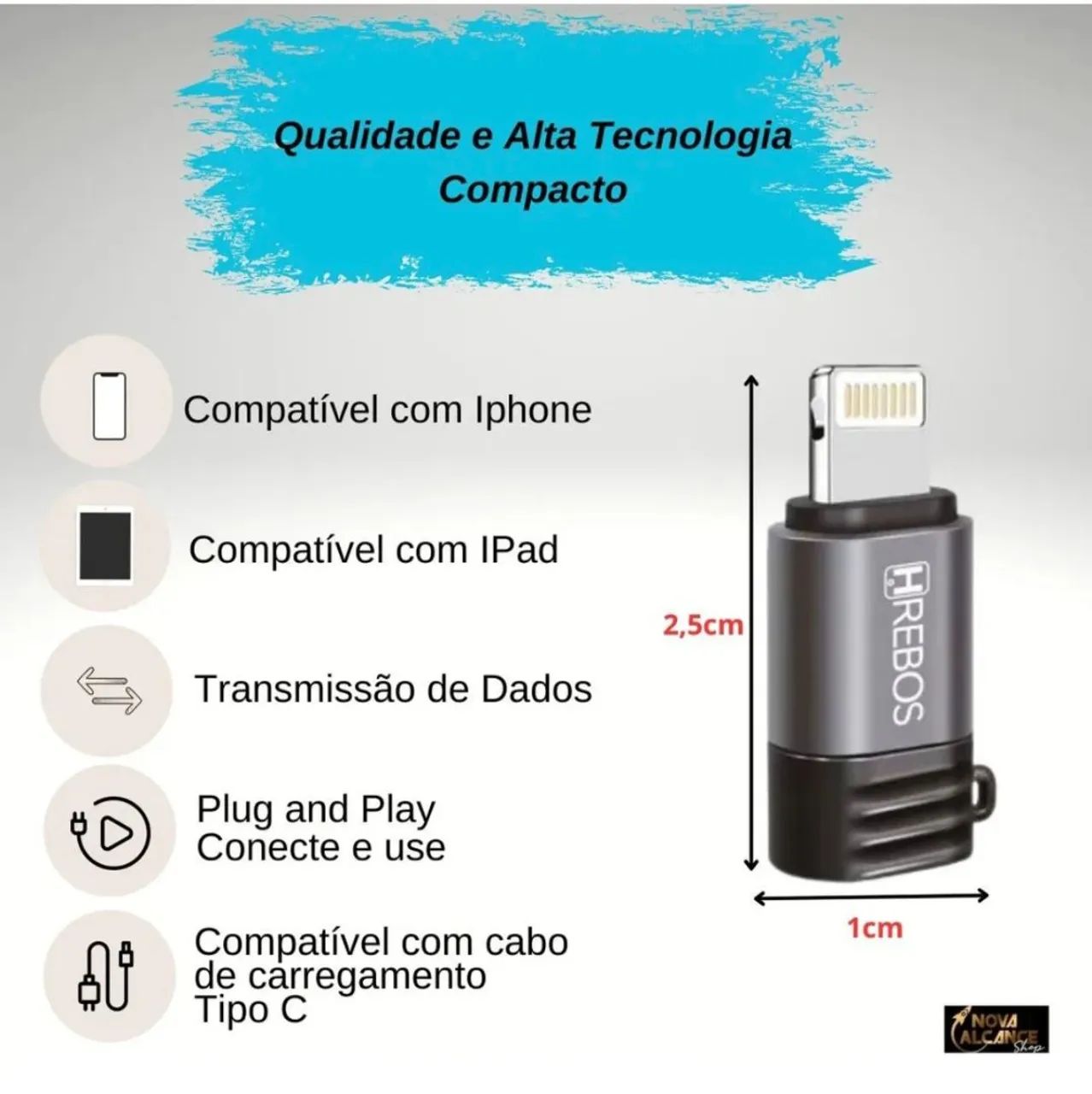 Adaptador Lightning para USB-C com chaveiro - Foto 3