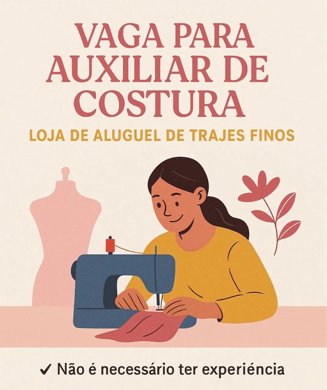 Vaga para auxiliar de costura sem experiência