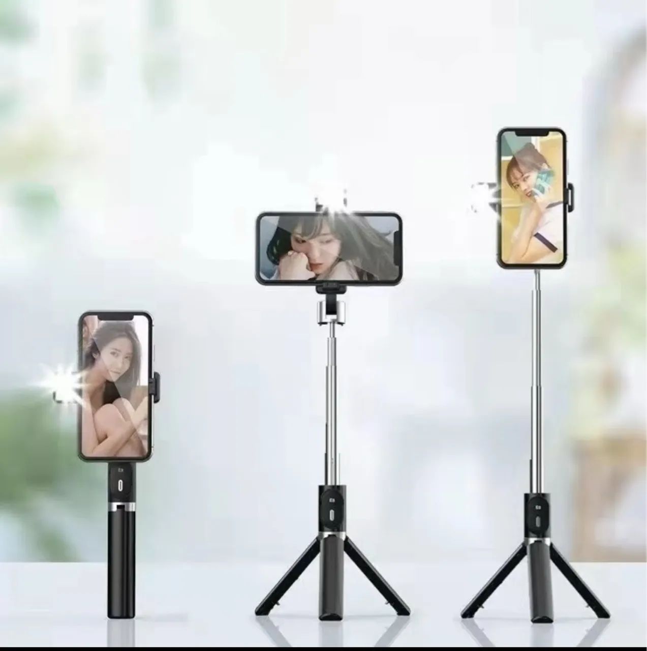 Tripé/Selfie Stick 3 em 1 com Bluetooth e Ring Light - Foto 2