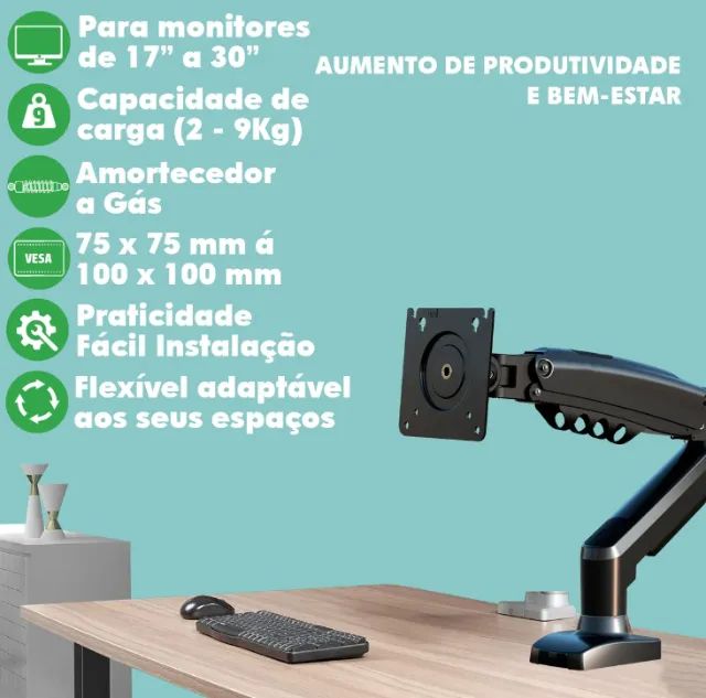 Suporte Monitor Articulado Mesa Pistão Gás 17/30 Polegadas - Foto 3