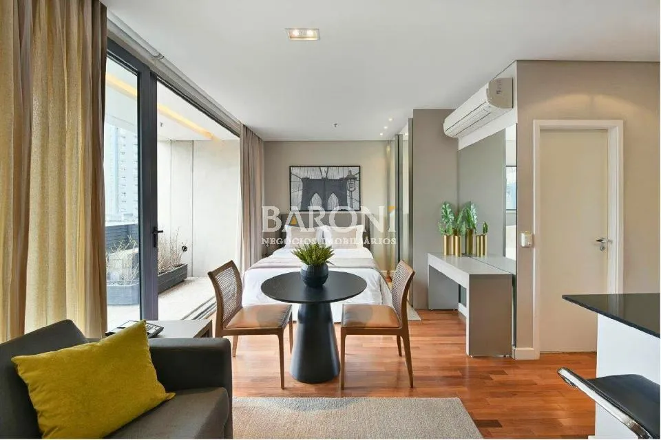 Studio para comprar na Vila Olímpia, mobiliado, 42 m², sala com varanda, 1 vaga, lazer, pr