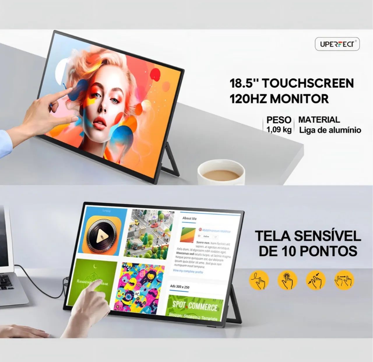 Monitor Portátil Uperfect 18,5 Polegadas Touch Screen Full HD - Foto 4