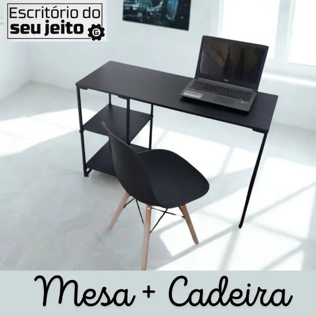 Escrivaninha + Cadeira Nova 1,10m Mesa de Escritório Multiuso Computador Notebook Estudo - Foto 4