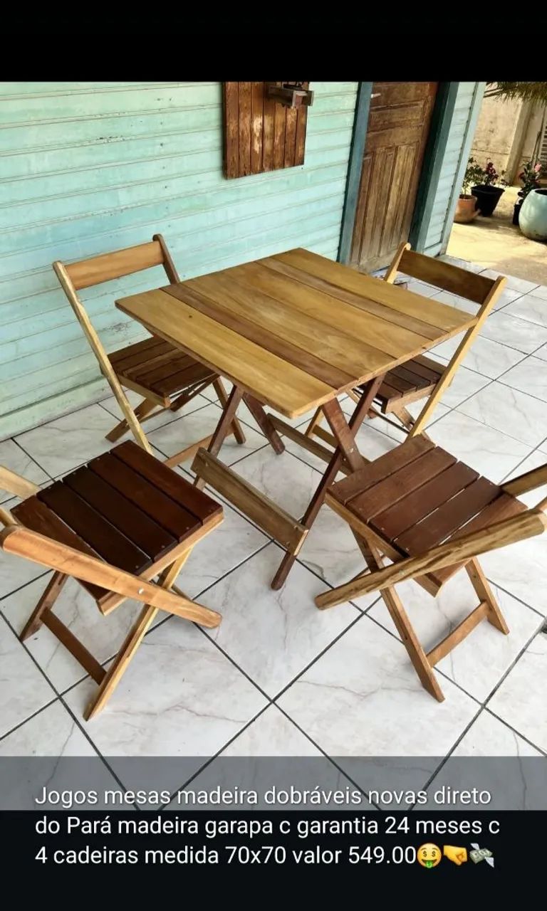 Jogo de Mesa Dobrável de Madeira Garapa