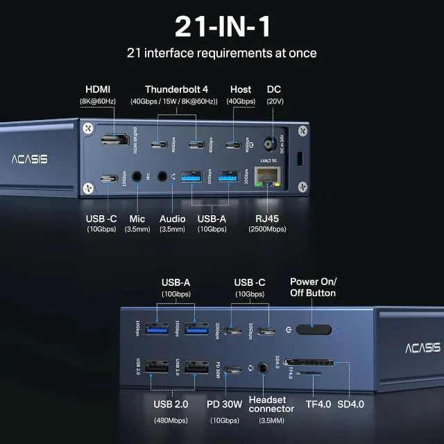 Dock Station 21 Em 1 Thunderbolt 4 Hdmi 8k Macbook Pro 40gbps - Foto 2