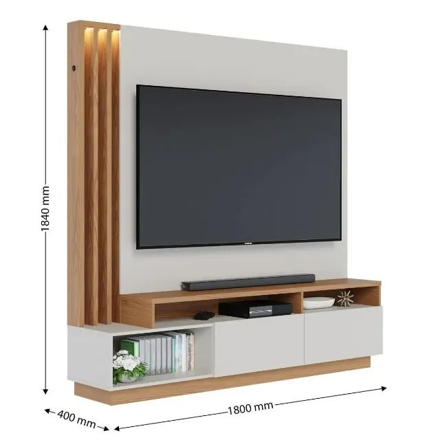 Estante Home Theater com Led Para TV até 75 Polegadas 2 Portas Humaitá Off White Matte/Fre - Foto 3