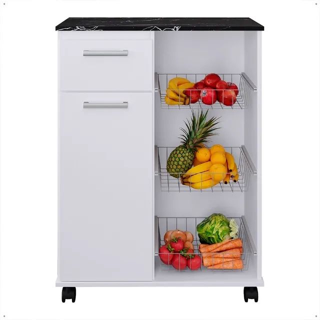 FRUTEIRA GK 1 GAVETAS 3 CESTOS 1 PORTA RODIZIO PUXADORES CROMADOS CORES VARIAS