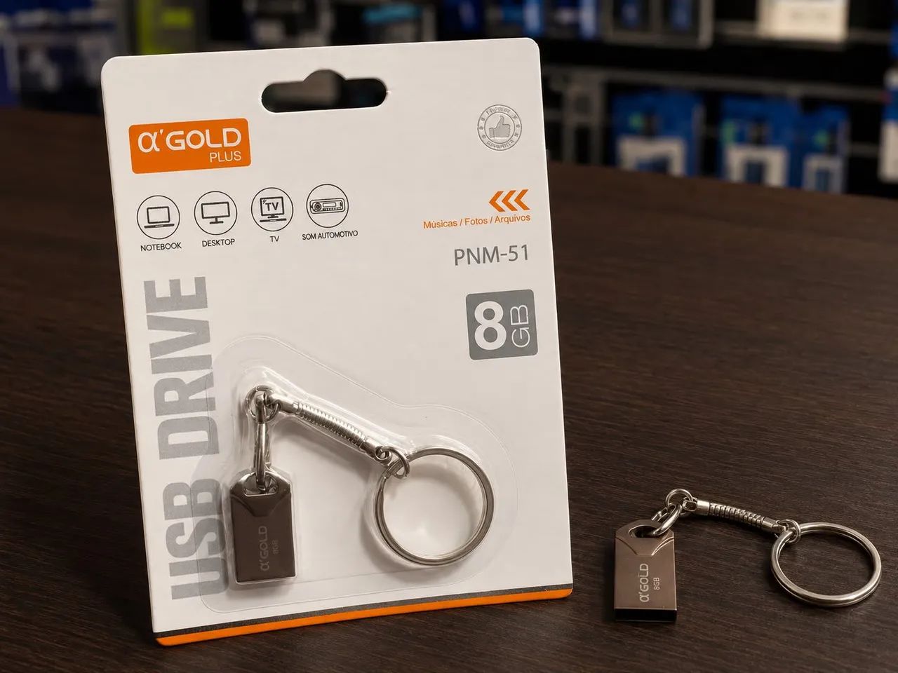 Pendrive 8GB USB com Chaveiro ?Gold PNM-51