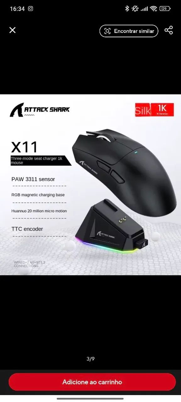 Mouse gamer attack shark x11 preto