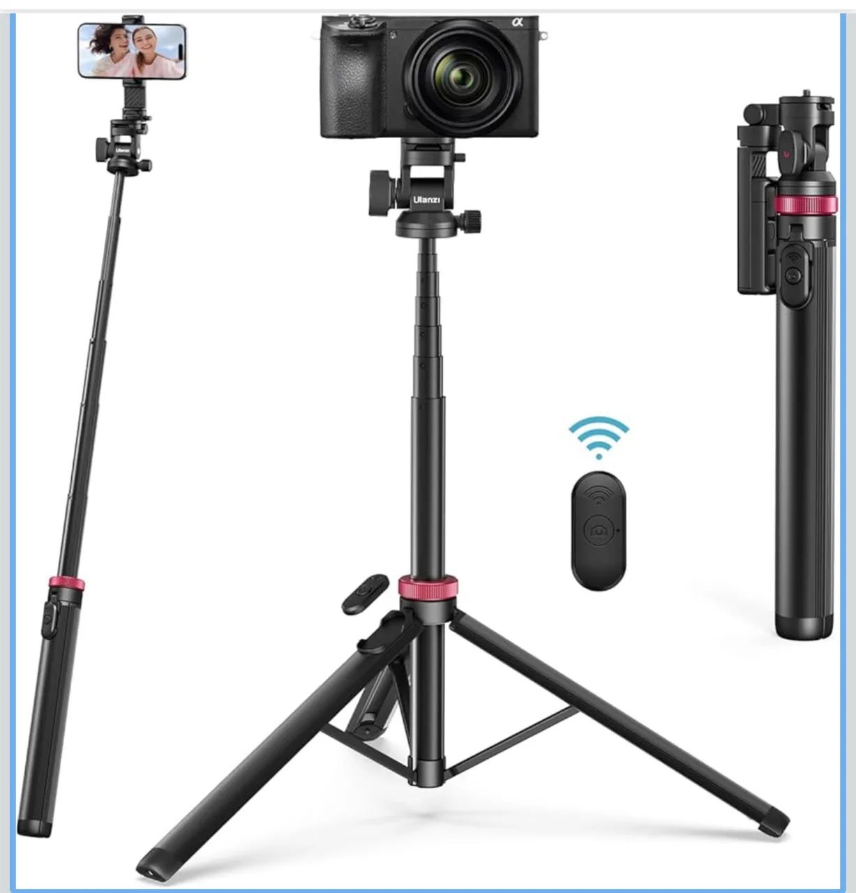 ULANZI MT-78 Tripé Telescópico para Celular/Câmera + Vara de Selfie Bluetooth 185cm. - Foto 3