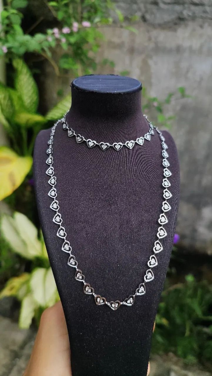 Colar e pulseira de coração em aço inoxidável 