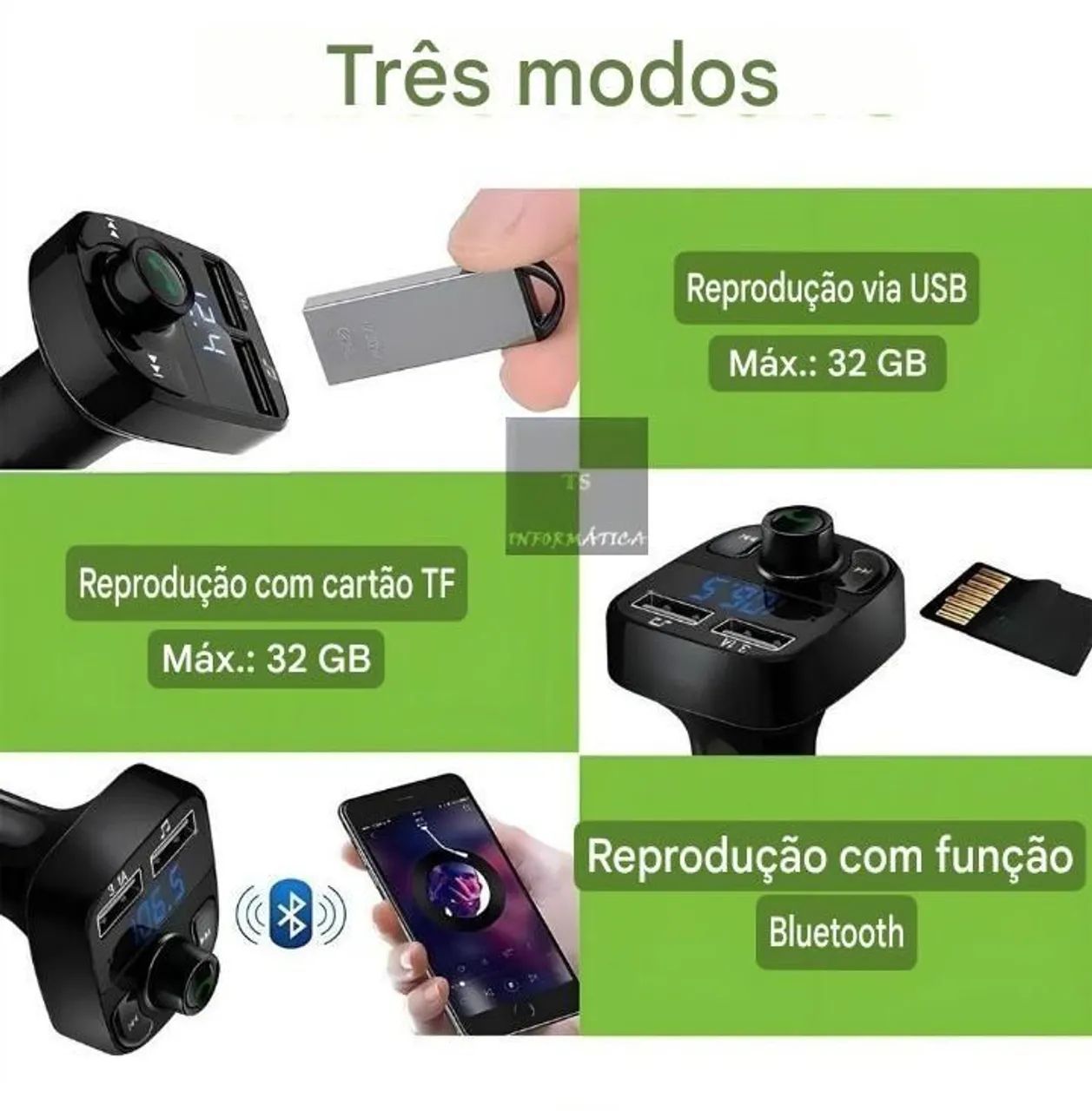 Carregador USB veicular com Bluetooth  - Foto 2