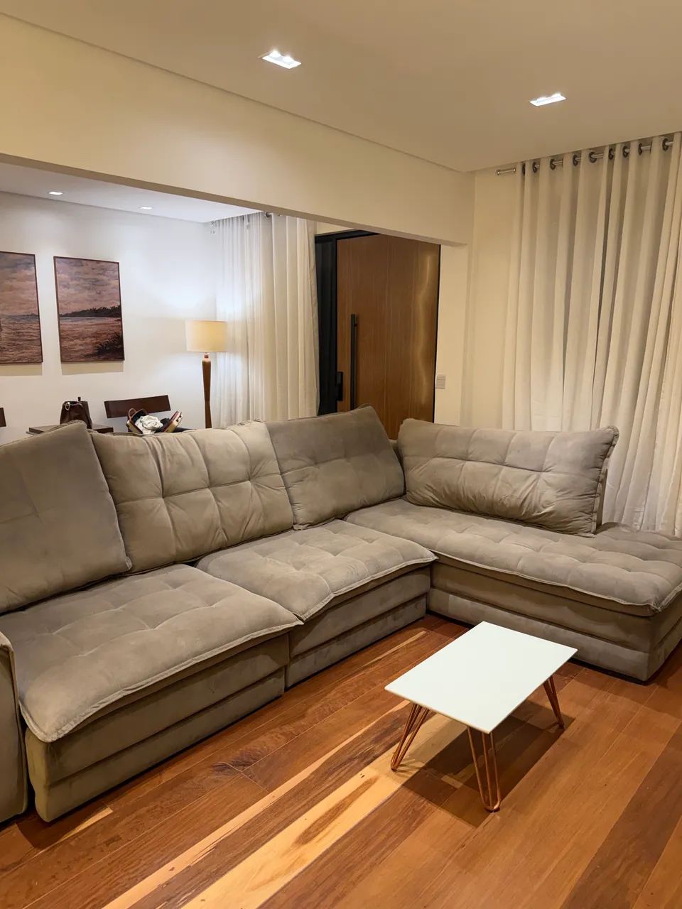 Sofá Retrátil Modular em Suede Bege - 5 Lugares - Bom Estado - Foto 3