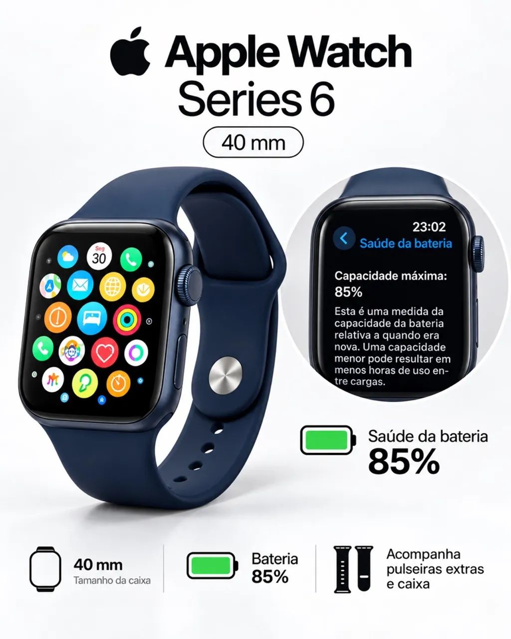 Apple Watch azul série 6 40mm - Smartwatches - Setor Bueno