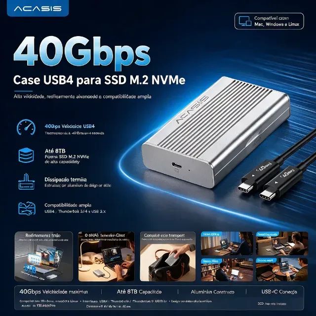 Case SSD NVMe 40Gbps Thunderbolt USB4 ACASIS  - Foto 2