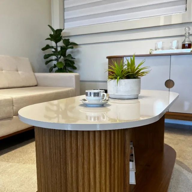 Mesa de Centro Design Único Canelado Cor Cinamomo C/ Off White  - Foto 3