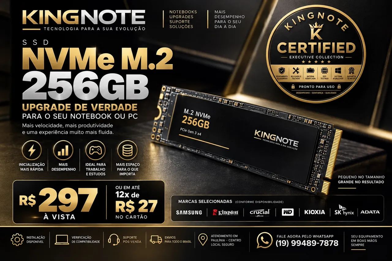 SSD NVMe M.2 256GB Notebook e PC Kingston Samsung ADATA Garantia
