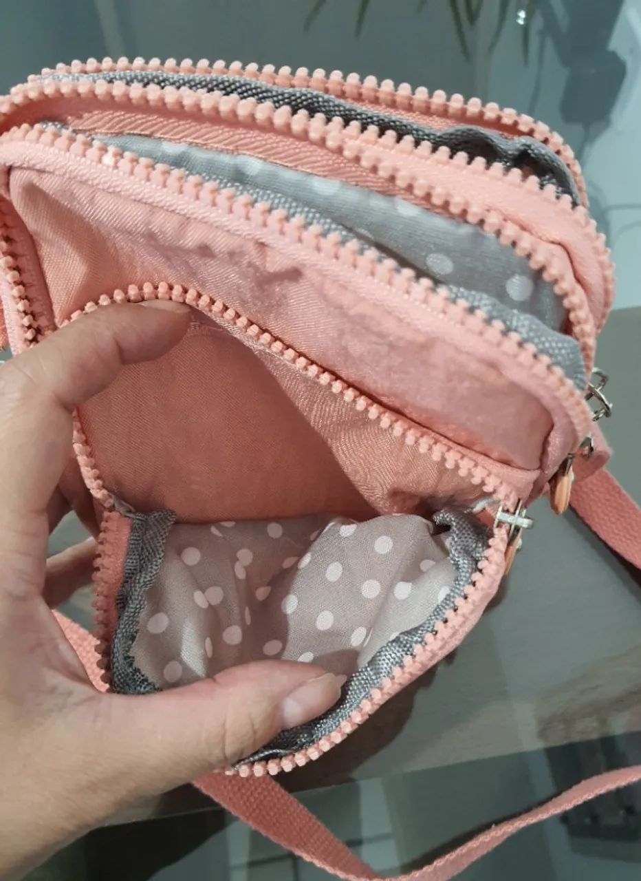 BOLSA TIRACOLO ROSA - COM 3 COMPARTIMENTOS - Foto 3