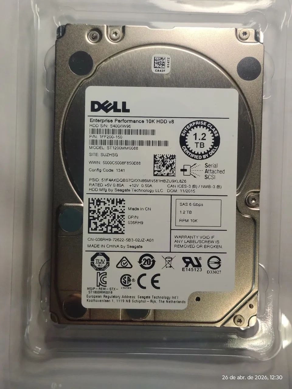 HD SAS 1.2TB 10K Dell Enterprise Novo (Servidor)