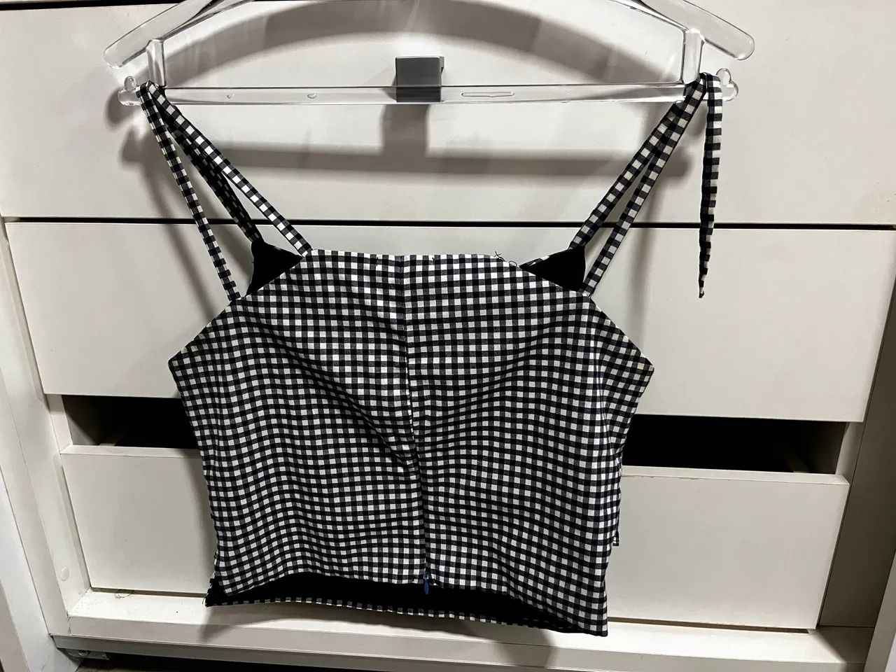 Cropped xadrez azul e branco de alcinha  - Foto 2