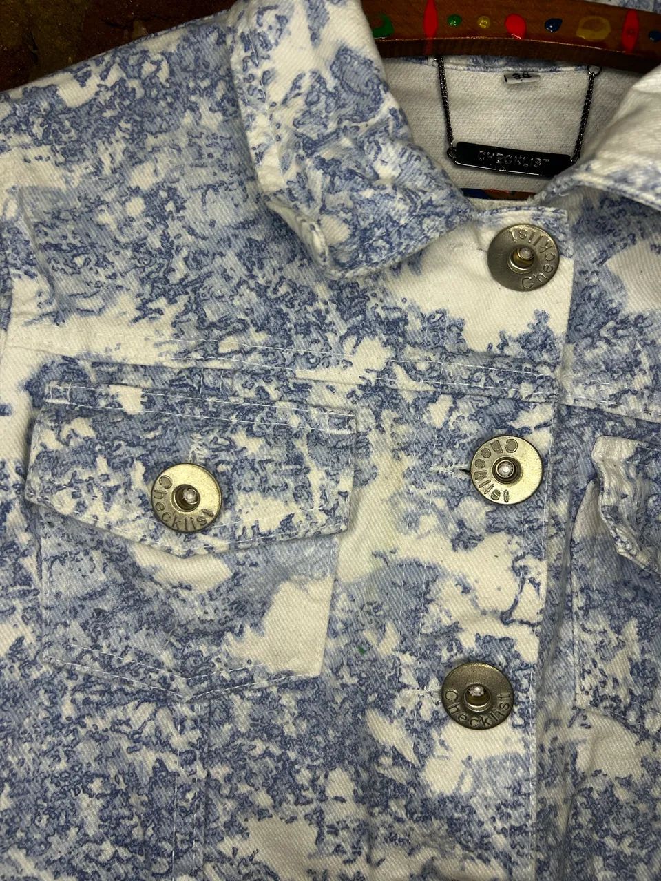 Jaqueta Jeans Cropped Check List estampada 38 - Foto 4