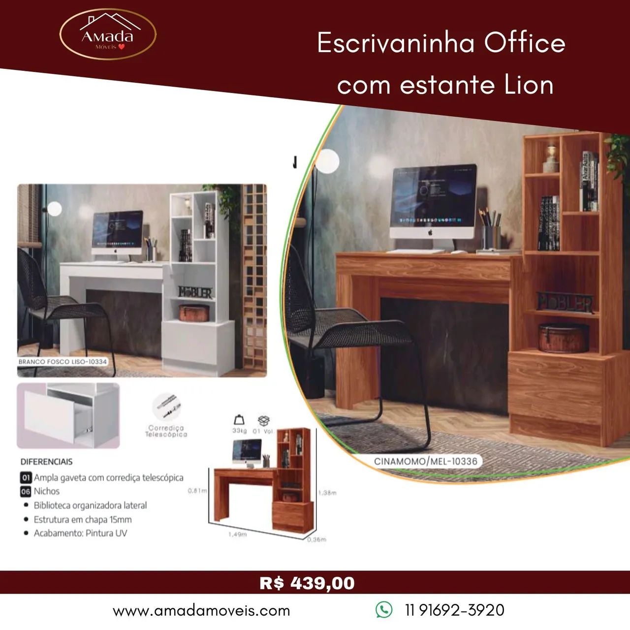 Mesa office com estante lion , à pronta entrega 