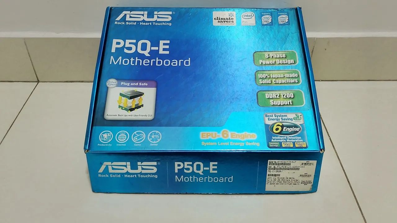 Caixa Placa Mãe Asus P5Q-E 775 + Acessórios 