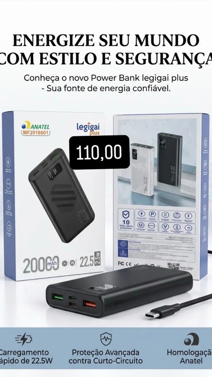 Power bank 20.000 carregamento rápido  - Foto 2