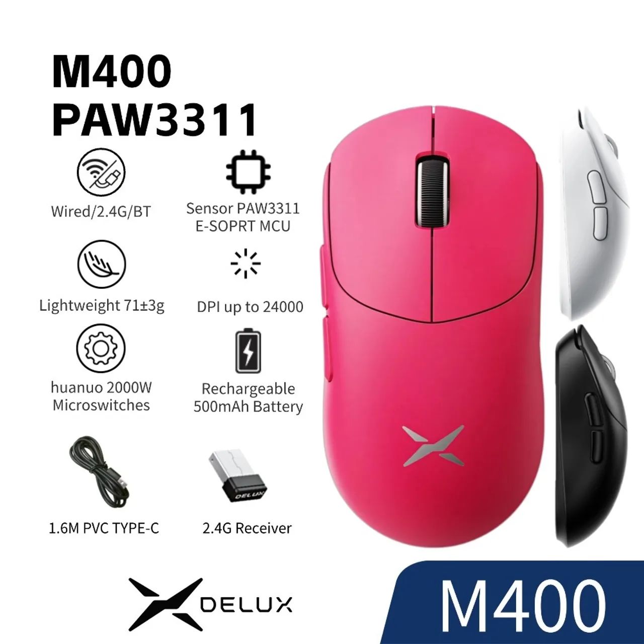 Mouse Gamer Sem Fio Delux M400 (Tri-Mode) - Foto 3