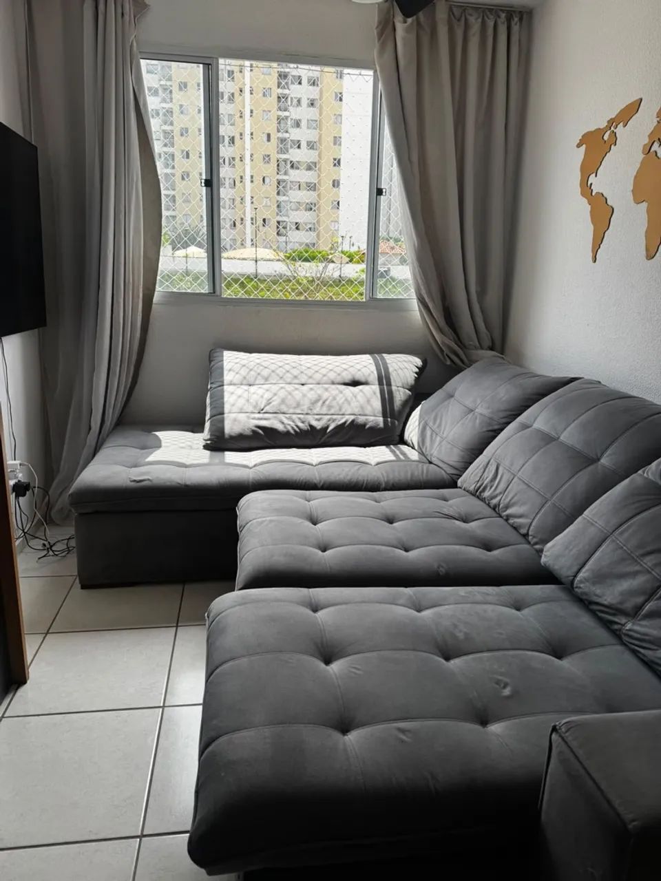 Sofá de Canto em L Retrátil Cinza - 2,90 m - Foto 2