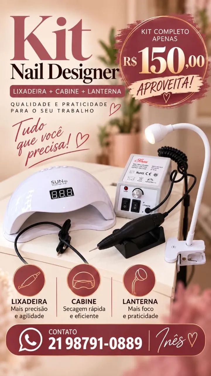 Kit para nail designer  para embelezamento das unhas