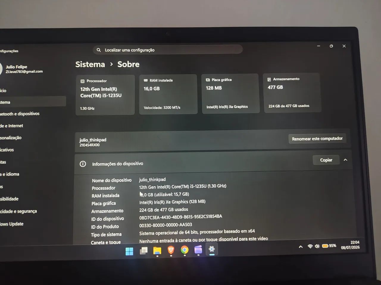 Notebook ThinkPad e14 Gen 4, i5 12 geração, 16gb RAM, 512gb - Foto 5
